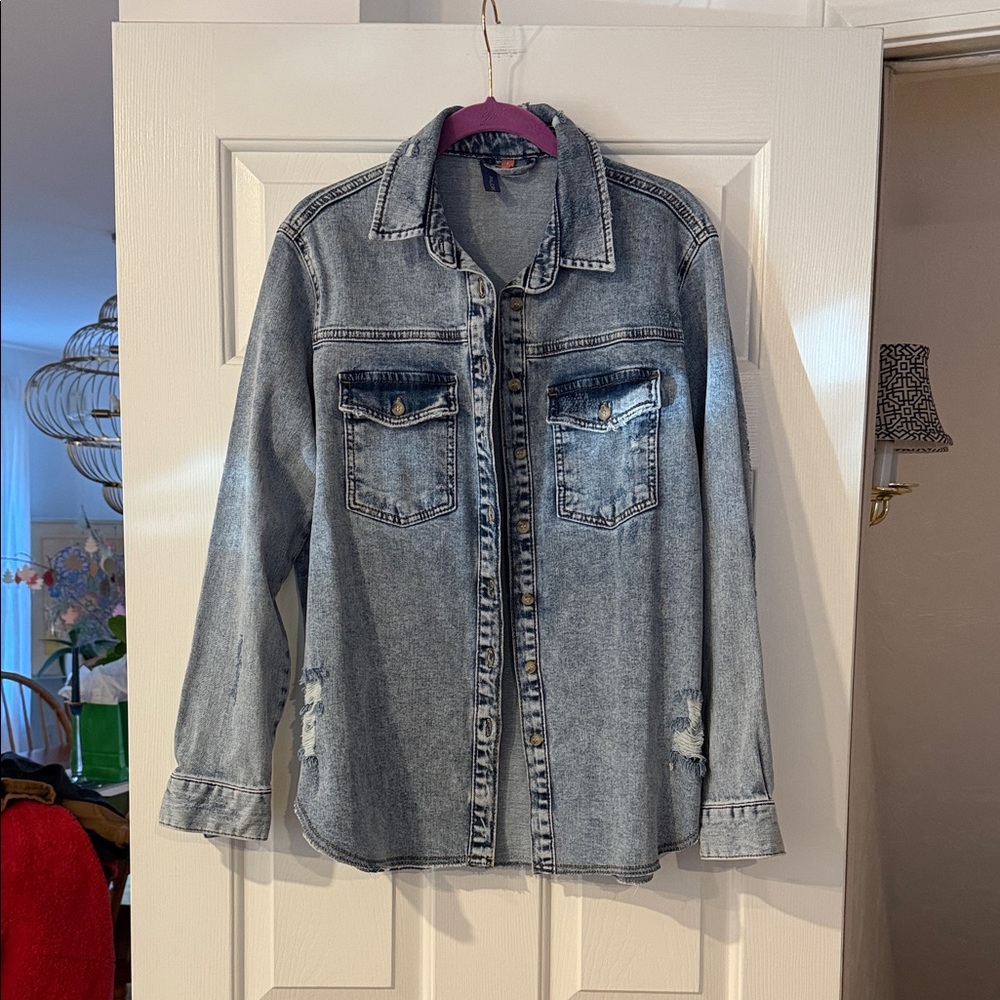 Pilcro Medium Wash Distressed Denim Jacket